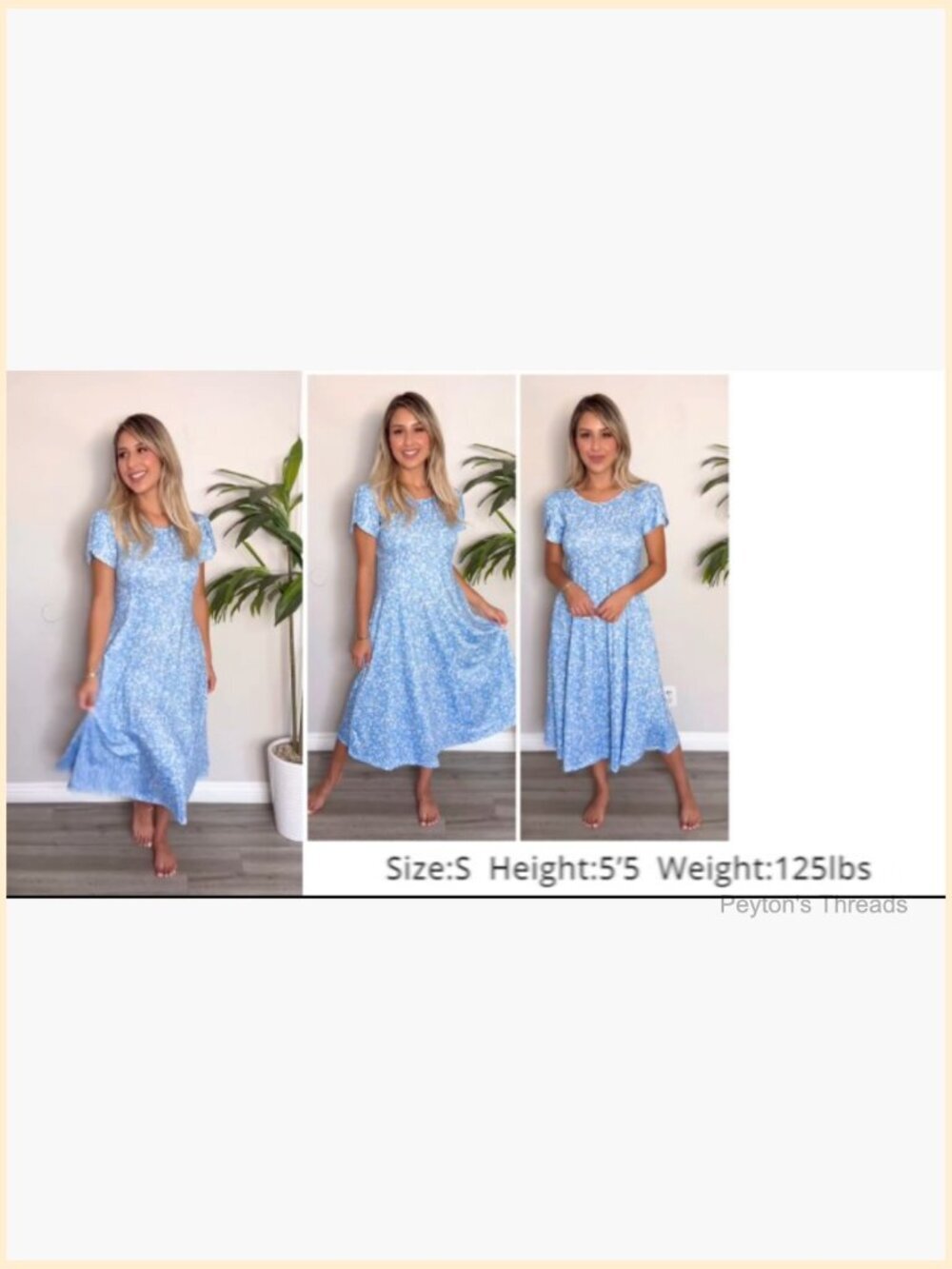 Womens Casual Summer Midi Dress Short Sleeve Flare Loose Flowy Beach Sundress - Picture 6 of 7